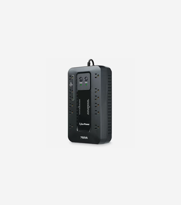 CyberPower UPS Systems EC750G Ecologic - Capacity: 750 VA / 450 W - Compact - 8 Hour Recharge - 2.80 Minute Stand-by - 120 V AC Input - 120 V AC Output - Simulated Sine Wave - USB - 12 x NEMA 5-15R - 6 x Battery/Surge Outlet