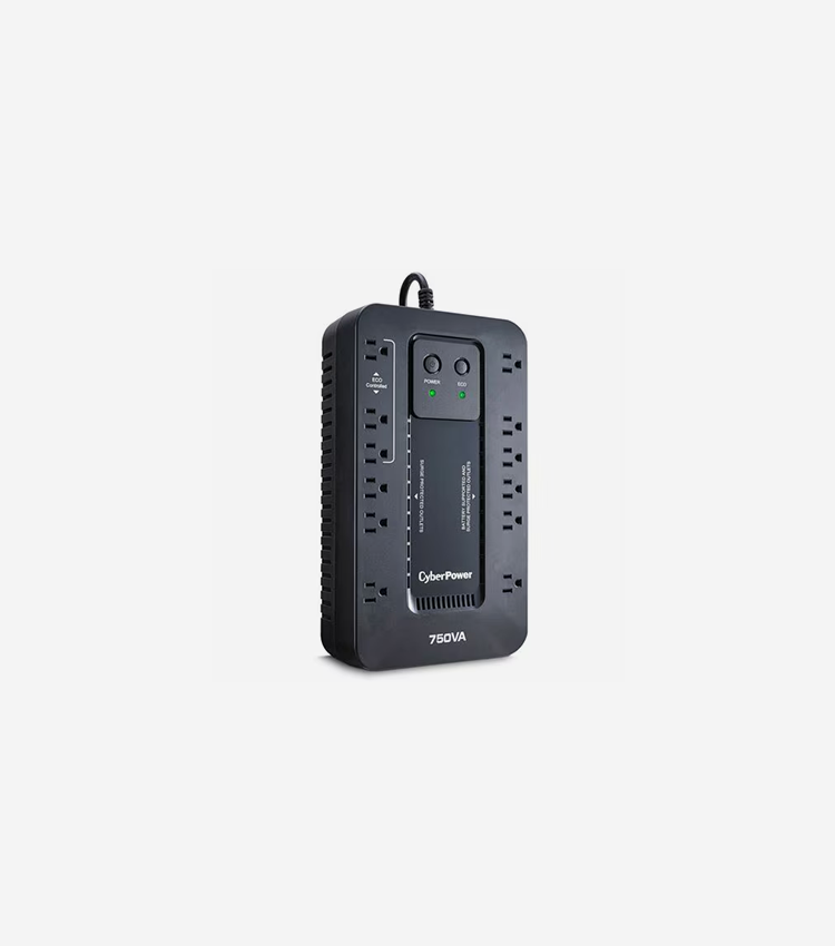 CyberPower UPS Systems EC750G Ecologic - Capacity: 750 VA / 450 W - Compact - 8 Hour Recharge - 2.80 Minute Stand-by - 120 V AC Input - 120 V AC Output - Simulated Sine Wave - USB - 12 x NEMA 5-15R - 6 x Battery/Surge Outlet